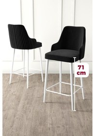 Resim Canisa Enox Serisi 6 Adet Siyah Sandalye Mutfak Bar Sandalyesi Babyface Kumaş Beyaz Metal Ayak Sandalyeler Siyah Ayaklar Beyaz 