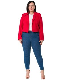 Resim Disentis Büyük Beden Süs Cepli Vatkalı Astarsız Kısa Kırmızı Ceket-Kırmızı 