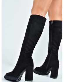 Resim Fox Shoes Siyah Süet Yüksek Topuklu Kadın Çizme L282770102 Siyah 