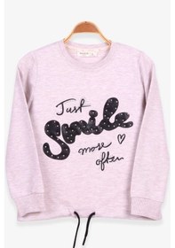 Resim Kız Çocuk Sweatshirt Incili Taşlı Beli Bağcıklı Bej Melanj (6-12 