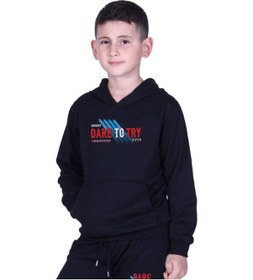 Resim Fyk Kids Erkek Çocuk Baskılı Kanguru Cepli Kapüşonlu 2li Eşofman Takımı Siyah - Füme 