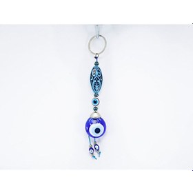 Resim Desenli Elips Şekilli El Yapımı Cam Nazar Boncuklu Anahtarlık, He 