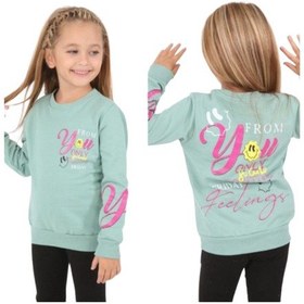 Resim İrem Kız Çocuk You Only Önü Arkası Yazı Resim Desenli Yeşil Renk Şardonlu Sweatshirt 