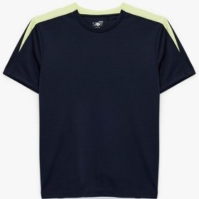 Resim Koton Rahat Kesim Renk Kontrastlı Kısa Kollu Bisiklet Yaka Spor Tişört Lacivert 6wam10049nk Lacivert 