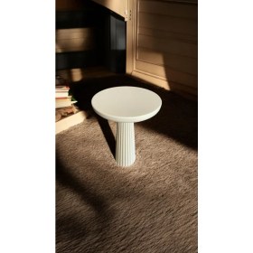 Resim Wood Wooden Ahşap Krem Renk Tekli Mantar Yan Sehpa Fiskos Çiçeklik Decorative 