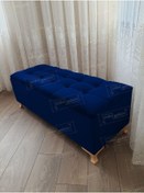 Resim Çizgi Kapitoneli Sandıklı Puf 100 Cm Gold Ayak Lacivert 