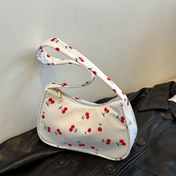 Resim Kadınlar için Kiraz Baskılı Naylon Çapraz Vücut Çantası - Ayarlanabilir Askılı Tatlı ve Basit Moda Tote, Hafif Tasarım ve Altın Fermuar Kapatma ile Güvenli Seyahat Cüzdanı | Tatlı Moda Çanta | Karışık Renk Aksesuar 