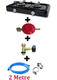 Resim Piknik Tüp Uyumlu Ocak 2 İki Gözlü Emaye Set Üstü Ocak Piknik Tüple Çalışan Karavan Ocak Kamp Ocağı 