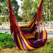 Resim Taşınabilir Katlanabilir Açık Hava Hamak Sandalyesi - Bahçe, Veranda ve Kamp için Canlı Çizgili Tasarımlı Hafif Dayanıklı Kumaş - Rahat Ergonomik Asılı Oturma Yeri, Kamp Hamaku, Veranda Dinlenme Aksesuarı, Sağlam İp Bağlantısı 