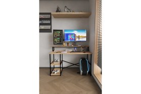 Resim Miyuhome Bilgisayar Masası Oyuncu Masası Çalışma Masası 2 Raflı Metal Çalışma Masası 