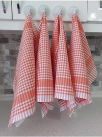 Resim Pamuklu Turuncu Renkli Pöti Kareli 4'lü Kurulama Bezi,peçete 