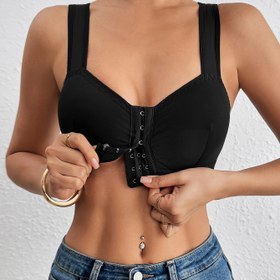 Resim 1 adet Kadın Vintage Push-Up Sütyen Ön Kapatma ile - Siyah Strapless Tasarım, Kablosuz Destek, Yastıksız, Ayarlanabilir Askılar için Her Gün Konfor, Strapless Push Up Sütyen, Ayarlanabilir İç Giyim, Sırtı Açık İç Giyim, Yastıksız İç Giyim 