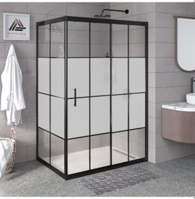 Resim Vesta D201 Dikdörtgen Duşakabin Siyah Profil Kumlu Karolaj Cam H: 190 Cm Siyah 