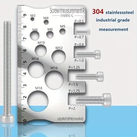 Resim 304 Paslanmaz Çelik Vida & Cıvata Ölçüm Kaliperleri - M3-M16 & P2-P12 Boyutları için Hassas Diş ve Mesafe Göstergeleri, Endüstriyel Derecede Doğruluk ile Kesin Kazıma, Üretim & Kalite Kontrolü, Net Ölçek Ölçümü, Sağlam Tasarım 