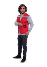 Resim Çok Cepli Alet Yelek Kırmızı / Gri Reflektörlü 