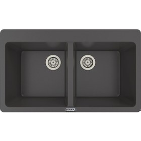 Resim Polex Cristalüx Granit Evye P-N9 Antrasit 2 Hazneli Tezgah Altı Ve Tezgah Üstü Mutfak Evyesi 86x50.5 CM 