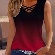 Resim Kadınların Şık V-Yaka Çapraz Askılı Üstü - 3D Gradient Moru Siyah, Ayarlanabilir Askılı Kolsuz Crop Tank, Rahat veya Şık Kıyafetler İçin Mükemmel, Şık Crop Top | Renkli Üst | Ayarlanabilir Askılar 