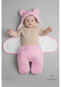 Resim Babyden's 0-12 Ay Welsoft Peluş Bebek Dış Kundak Uyku Tulumu Ayıcık Kulaklı İçi %100 Pamuk Astarlı Battaniye Pembe 