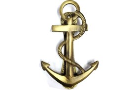 Resim Alem Antika Tarz Dekoratif Pirinç Halatlı, Çapa, Denizci, Gemici Kapı Tokmağı, Taktak - 170X60MM, Sarı 