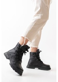 Resim Asm-083 Siyah Bağcıklı Su Geçirmez Kadın Kar Botu Siyah 