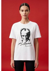 Resim Tommy Life Beyaz Ay Yıldız Baskılı Unisex T-shirt - 88510 
