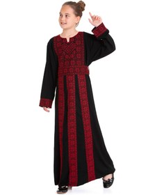 Resim Girls traditional Palestinian Thobe with Red embroidery - 10 