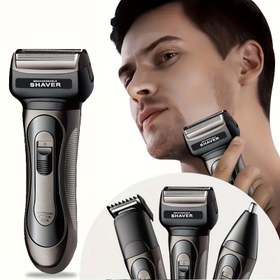 Resim Popüler satışlar için çok fonksiyonlu elektrikli tıraş makinesi, USB şarj edilebilir tip, Erkek yüz güzellik kiti, kuaför, burun kılları cihazı, profesyonel ev tıraşı, hassas baş tasarımı, iz bırakmadan temizler, kolay temizlenir ve uzun ömürlüdür 
