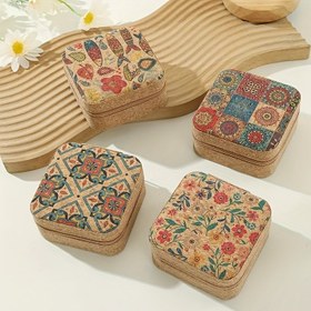 Resim Kompakt ve Taşınabilir Mini Vintage Korklu Mücevher Kutusu, Yüzükler, Küpeler, Kolyeler için Çeşitli Bölümler ile | Anneler Günü veya Sevgililer Günü için İdeal Hediye 