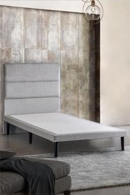 Resim Niron Yatak Slim Baza ve Başlık Takımı - 90x190 Tek Kişilik Kumaş Kaplı Metal Karyola ve Başlık Seti 