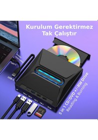 Resim Valkyrie Usb 3.0 Harici External Cd Dvd Okuyucu Yazıcı Led Usb Hub Tf Sd Kart Okuyucu Çoğaltıcı 