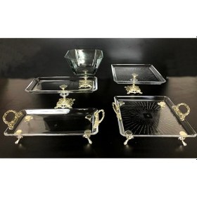 Resim Alfafe Home 5 Parça Gümüş Döküm Ayaklı Sunumluk Set Pasta Kurabiye Tatlı Servis Tabağı Gümüş 