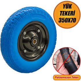 Resim NUBLADO El Arabası Yük Taşıma Mavi Tekeri Rulmanlı Patlamayan Poliüretan Teker PU Dolma Tekerlek 350x70 mm. 