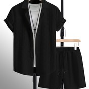 Resim Erkekler için Rahat Kısa Kollu Düğmeli Gömlek ve Şort Takımı - Hafif, Nefes Alabilen Polyester Karışımı, Golf, Yürüyüş, Dış Mekan Aktiviteleri ve Rahat Kıyafetler İçin Mükemmel, Golf Kıyafeti|Düğmeli Gömlek|Polyester Karışımı 