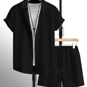 Resim Erkekler için Rahat Kısa Kollu Düğmeli Gömlek ve Şort Takımı - Hafif, Nefes Alabilen Polyester Karışımı, Golf, Yürüyüş, Dış Mekan Aktiviteleri ve Rahat Kıyafetler İçin Mükemmel, Golf Kıyafeti|Düğmeli Gömlek|Polyester Karışımı 
