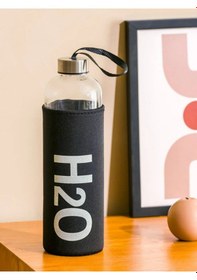 Resim H2o Kılıflı Cam Matara 600 Ml Siyah 