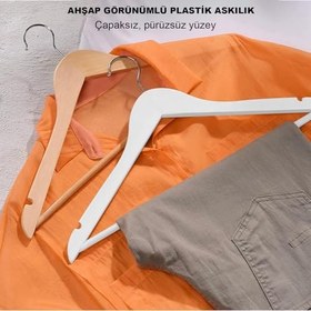 Resim Microcase Ahşap Görünümlü Plastik Elbise Askısı A Kalite 5 adet AL4492 Siyah 