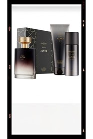 Resim AVON Alpha 75 ml EDT parfüm 150 ml vücut Spreyi 100 ml vücut şampuanı Erkek seti 