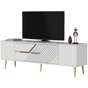 Resim Dekolp5ct Tv Sehpası Beyaz-altın 