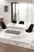 Resim Canisa Concept Zen Serisi 80x132 Mdf Açılabilir Beyaz Masa Takımı 4 Siyah Sandalye Ve 1 Zebra Bench 