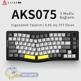Resim Aks075 Ergonomik Tasarım Mekanik Klavye-bt5.1/2.4gwireless/usb-c Kablolu-hot Swap Dinamik Rgb 