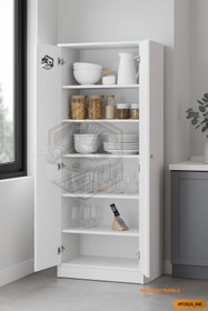 Resim Mobilyanı Tasarla Tamamı Mdf 2 Kapaklı 5 Raflı Beyaz Boy Kiler Dolabı/erzak Dolabı 