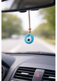 Resim Turkuaz Cam Nazarlık 4 Cm Araba İçin Dikiz Aynası Ağaç Duvar Dekoru Küçük Boy Şans Süsü 