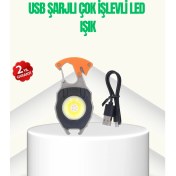 Resim Çok Işlevli USB Şarjlı Anahtarlık Fener 