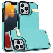 Resim Cbtx iPhone Uyumlu 14 Pro Metal Toka Kart Yuvaları Telefon Kılıfı 