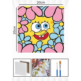 Resim Sayılarla Boyama 20x20 Cm Tuval Seti Fırça Boya Dahil Çıtaya Gerili - Sünger Çiçekler 