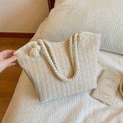 Resim Kadınlar İçin Şık Bej/Fildişi Dokuma Tote Çanta - Günlük PVC Omuz Çantası, Çıkarılabilir İp Saplar, Fermuar Kapatma, Polyester Astar - Plaj ve Günlük Kullanım İçin Mükemmel, Plaj Tote Çantası|Minimalist Tote Tasarımı|Polyester Astarlı, Plaj Çantası 