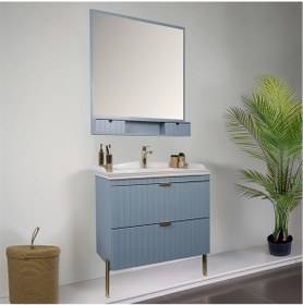 Resim Kobos Noble 80 Cm Banyo Dolabı Seti Light Blue Mavi 