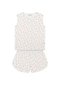 Resim Antebies Organik Beyaz Havuç Tarlası Desenli Beli Lastikli Askılı Şortlu Kız Çocuk Pijama Takımı 