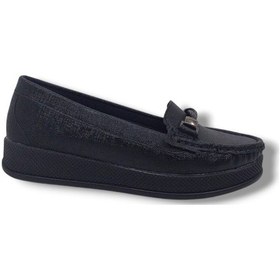 Resim Zerhan 132 Kadın Siyah Pırıltılı Taşlı Dolgu Topuk Ayakkabı Siyah 