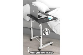 Resim Depolife Eğim Yükseklik Ayarlı Laptop Sehpası Kahvaltı Ders Çalışma Bilgisayar Masası Metal Ayak Tekerlekli 